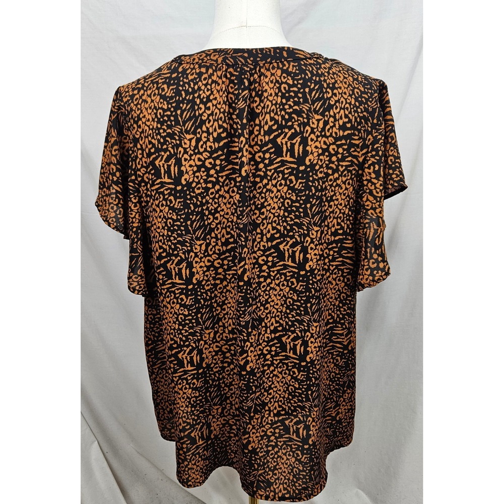 Massini Womens Animal Print Blouse Cognac Orange Black Elastic Waist Peplum 1X - Picture 2 of 9
